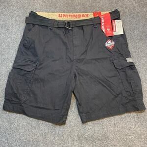 NEW Tags Union Bay Survivor Vintage Cargo Shorts Black Mens 46 Belted Cotton